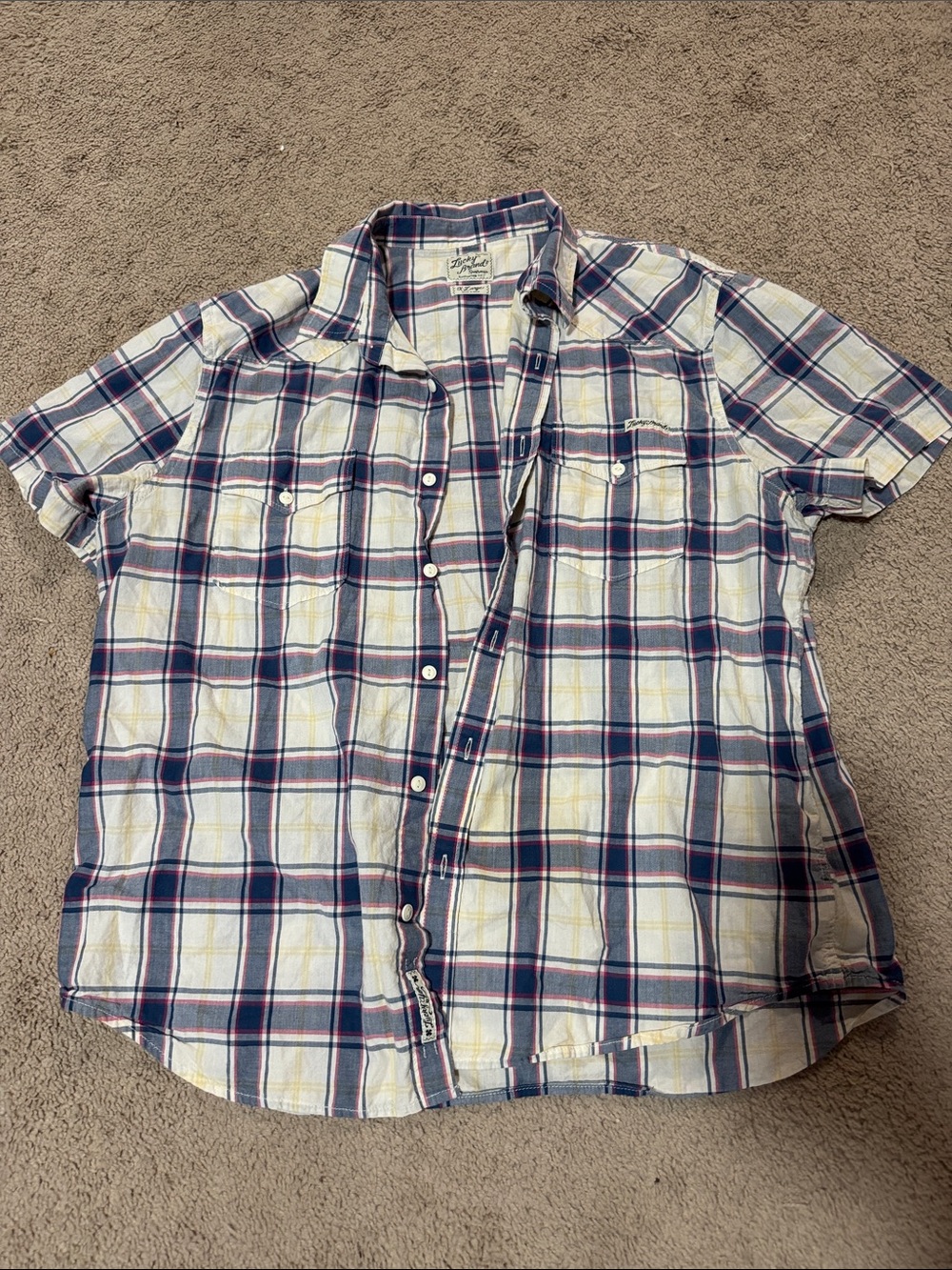 Lucky brand Men's Short-Sleeve Plaid Button-Up Shirt - Blue/White